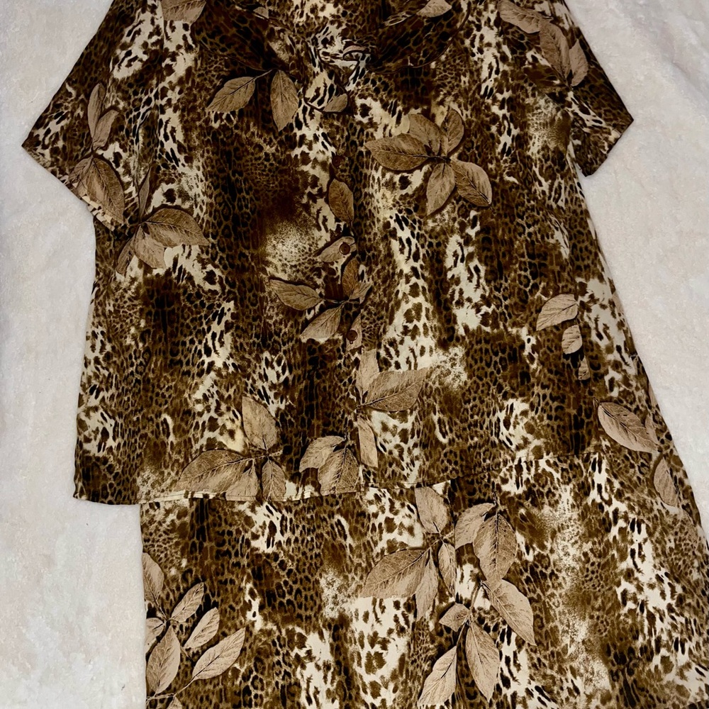 Giorgio Fiorlini Plus Size 2X 2-Piece Set Leopard Floral Print Top & Skirt